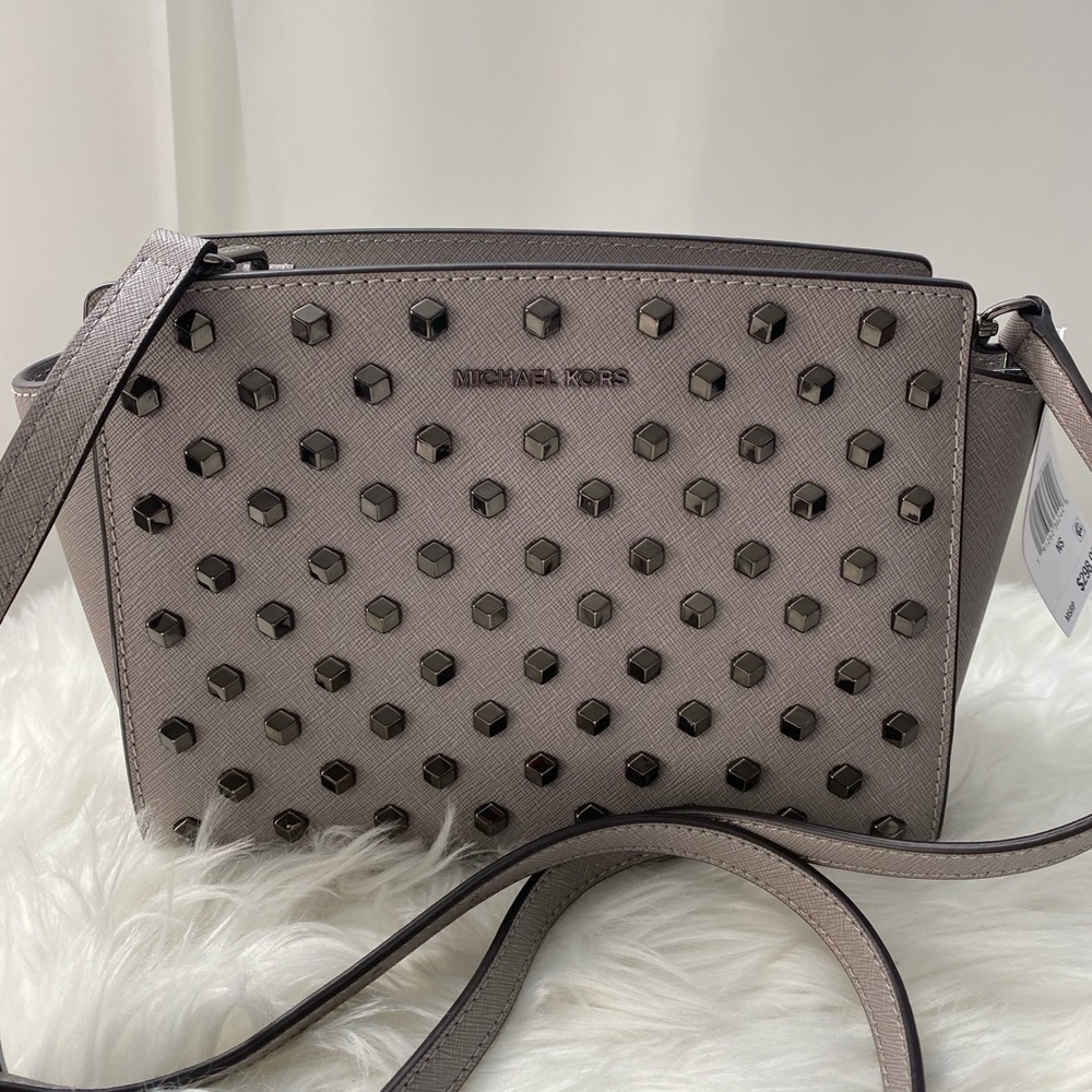 NWT Michael Kors Grey Studded Crossbody Bag